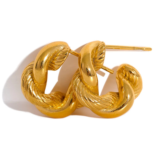 Twisted hoop earrings, gold tone, on a light background – Charmhabit