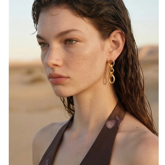 Round link drop earrings, worn – Charmhabit