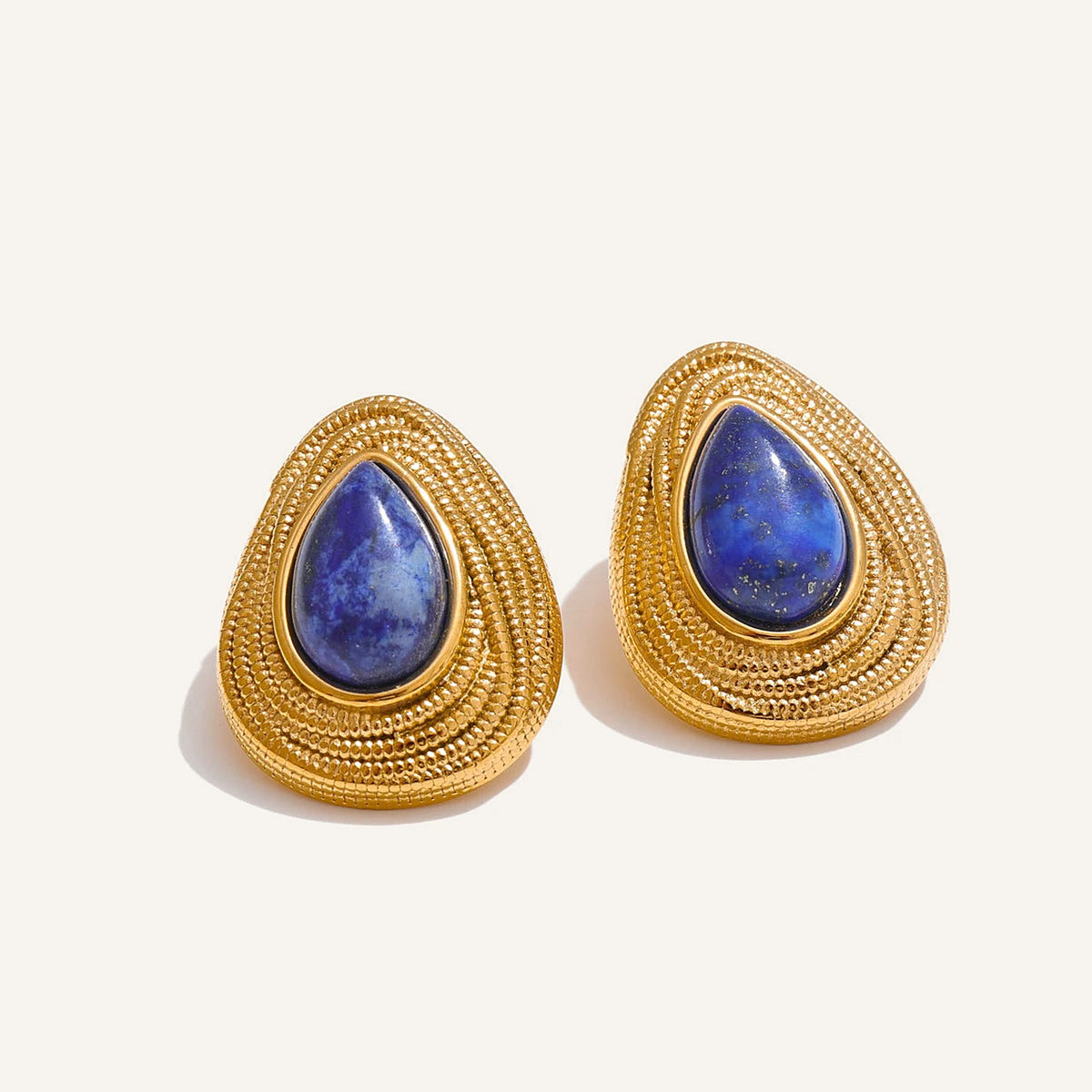 Drop stud earrings with lapis lazuli on a light background – Charmhabit