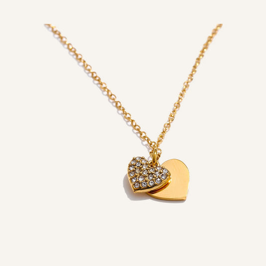 Layered necklace with hearts & cubic zirconia, gold tone – Charmhabit