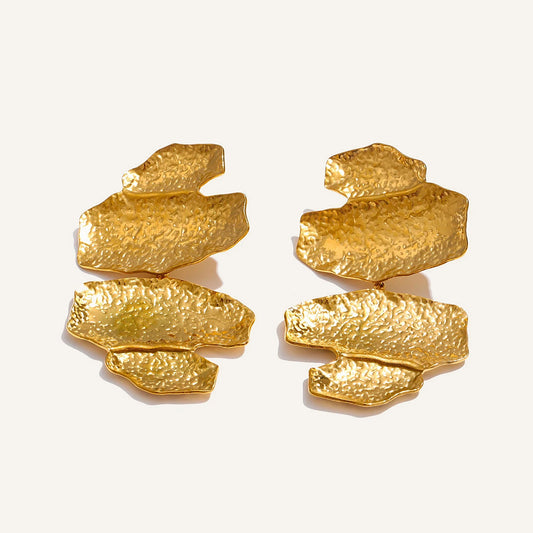 Hammered statement drop earrings, on a light background – Charmhabit