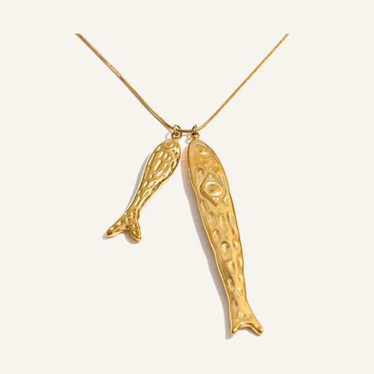 Long fish pendant necklace, gold tone – Charmhabit