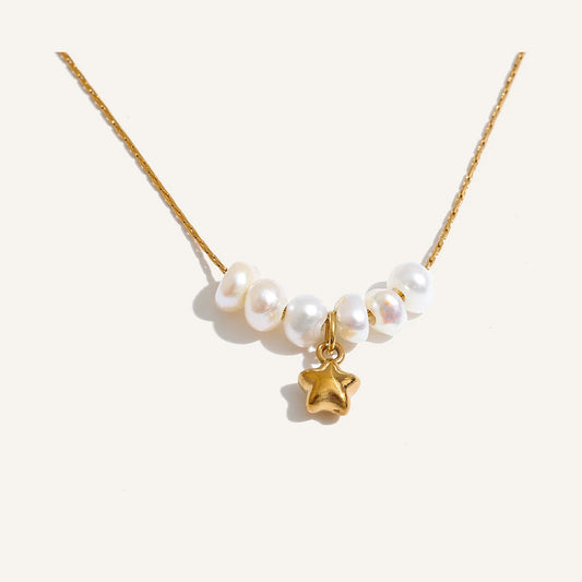 Pearl Necklace with Star, Gold Tone – Charmhabit
