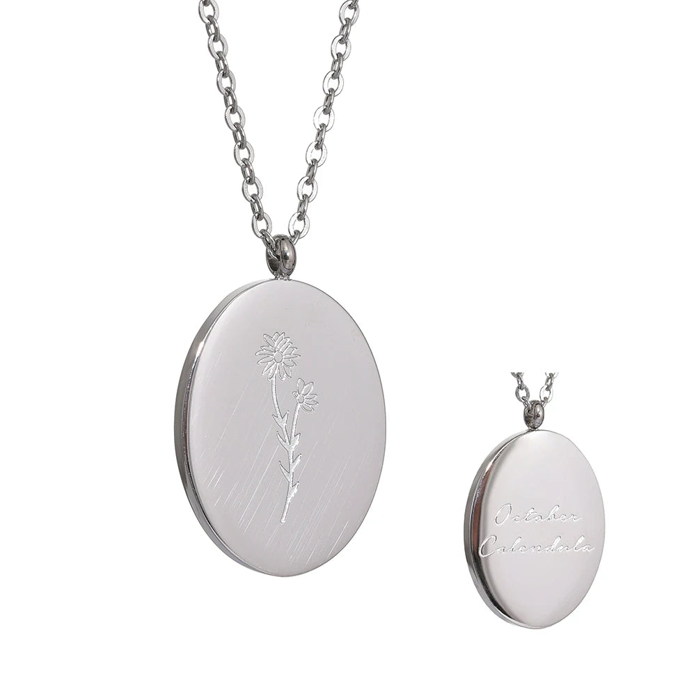 Geboortebloemketting, Zilver, Oktober met bloemgravure en achterzijde