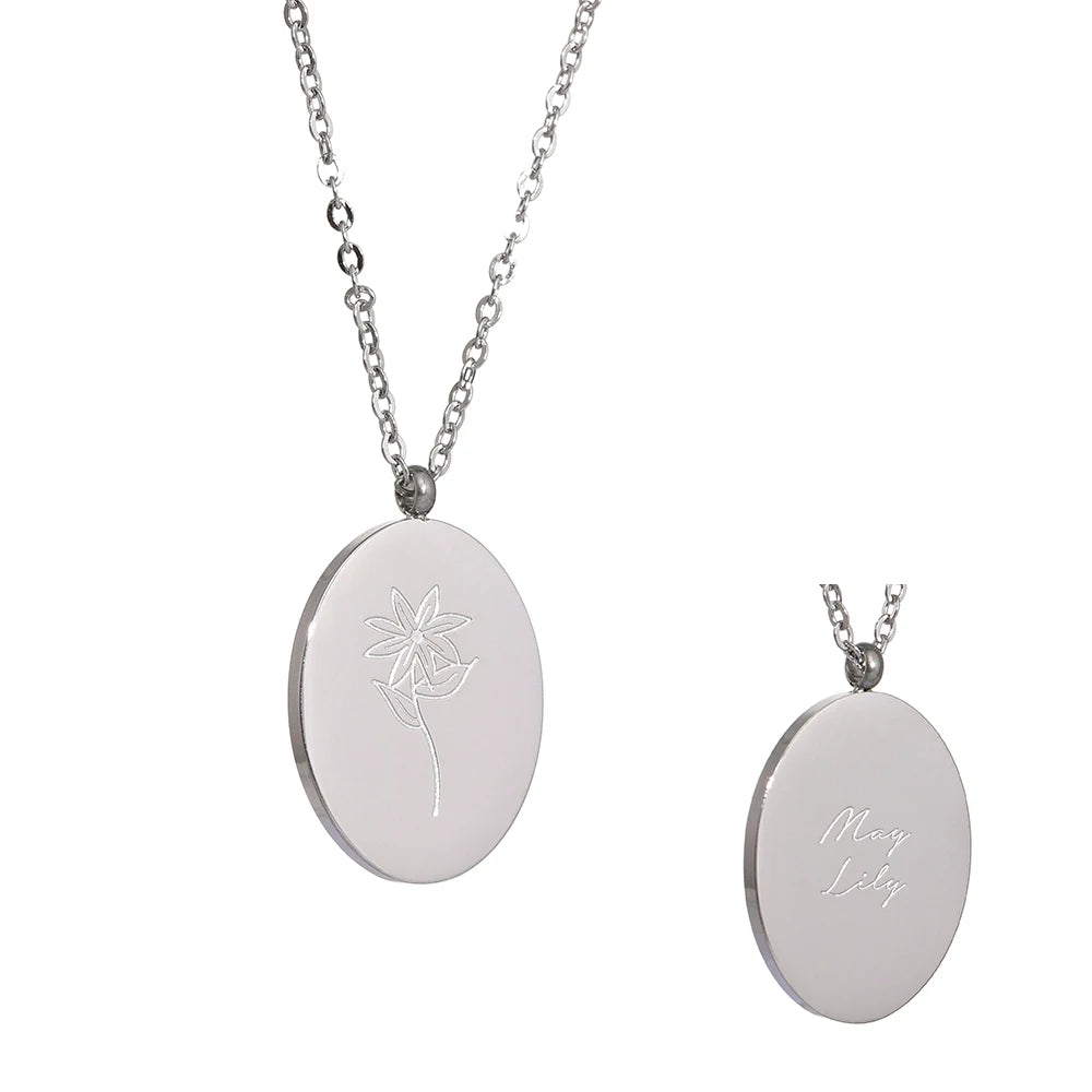 Geboortebloemketting, Zilver, Mei met bloemgravure en achterzijde