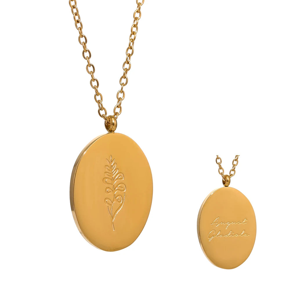Geboortebloemketting, Goud, Augustus met bloemgravure en achterzijde