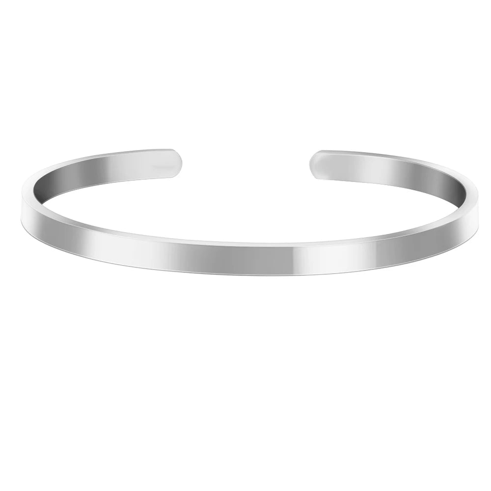 Voorbeeld van een bredere zilverkleurige open armband