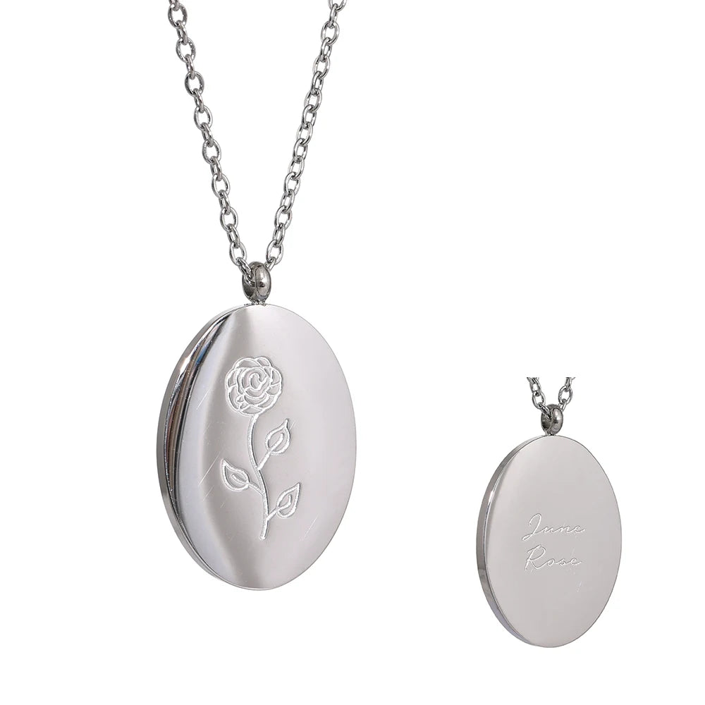 Geboortebloemketting, Zilver, Juni met bloemgravure en achterzijde