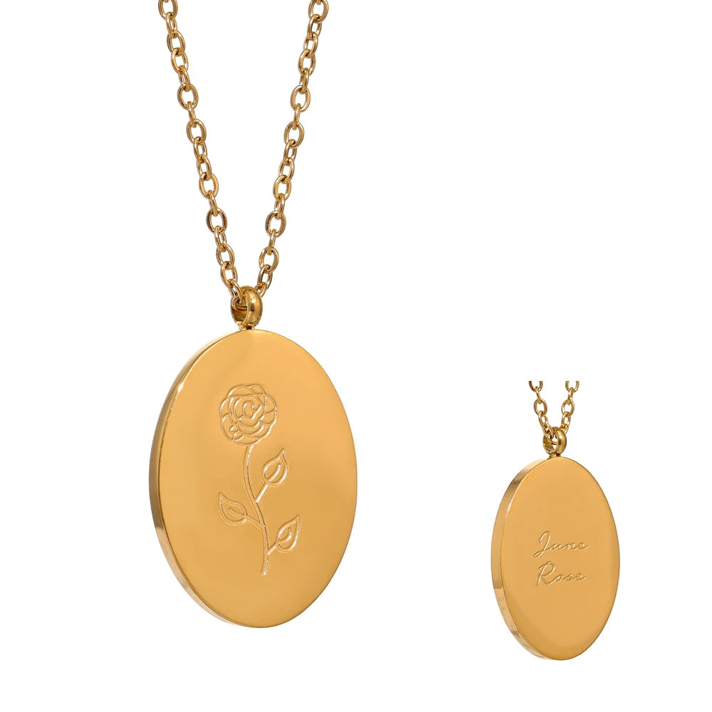 Geboortebloemketting, Goud, Juni met bloemgravure en achterzijde