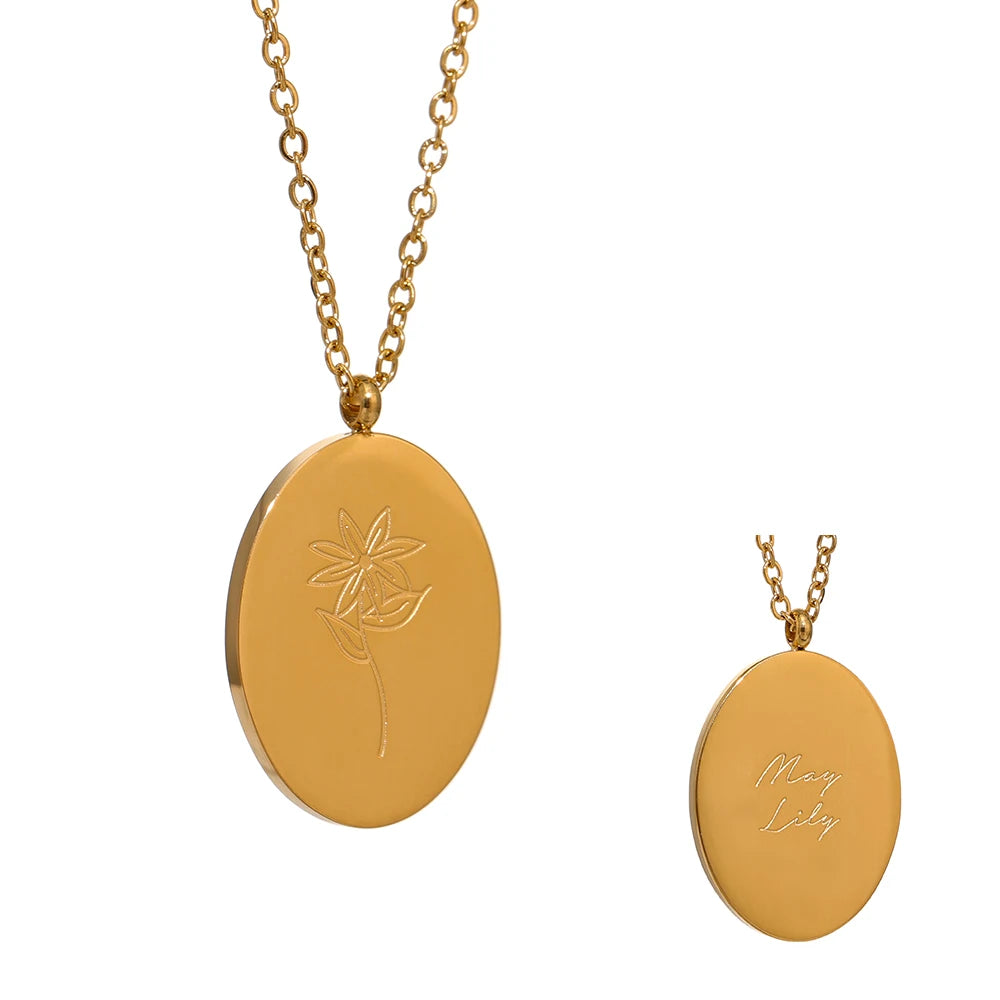Geboortebloemketting, Goud, Mei met bloemgravure en achterzijde
