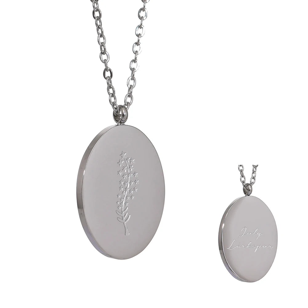 Geboortebloemketting, Zilver, Juli met bloemgravure en achterzijde