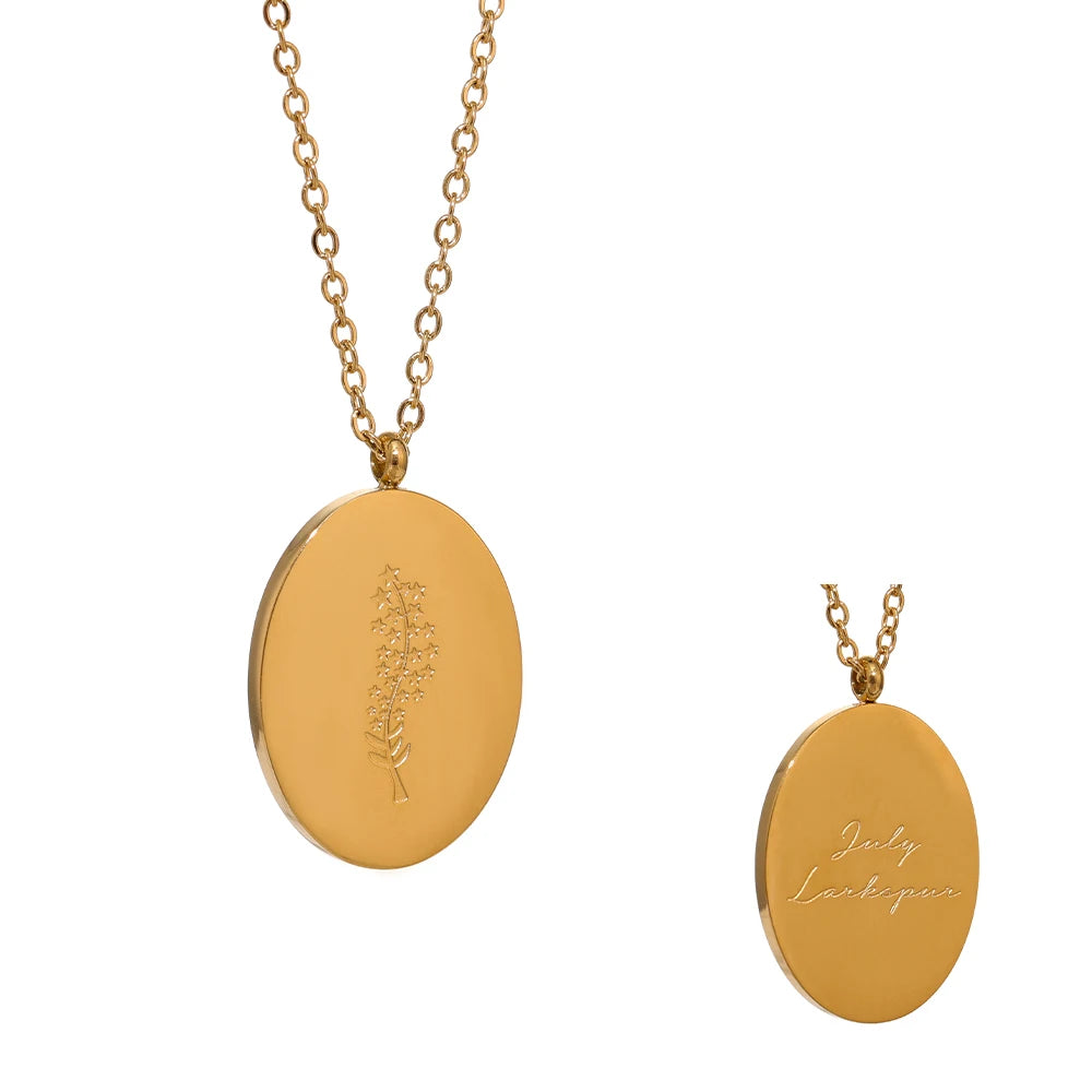 Geboortebloemketting, Goud, Juli met bloemgravure en achterzijde
