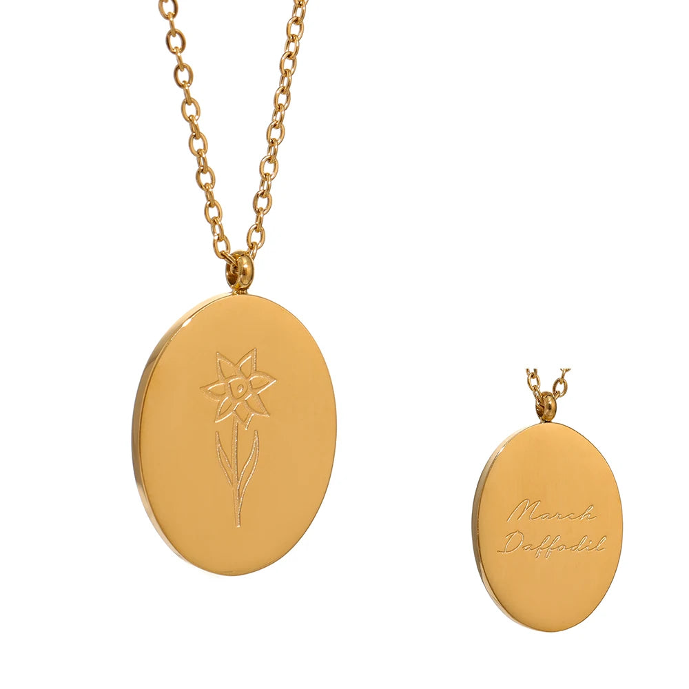 Geboortebloemketting, Goud, Maart met bloemgravure en achterzijde