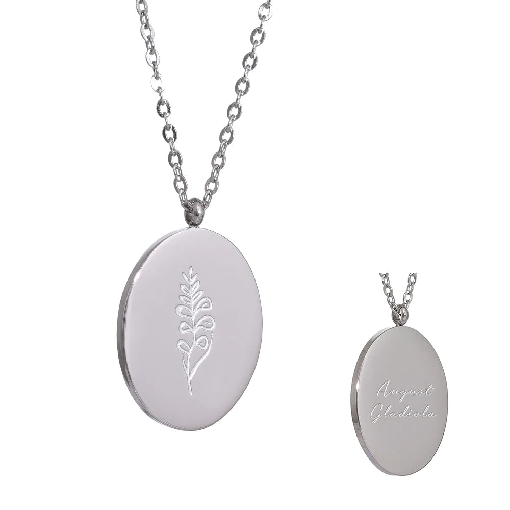 Geboortebloemketting, Zilver, Augustus met bloemgravure en achterzijde
