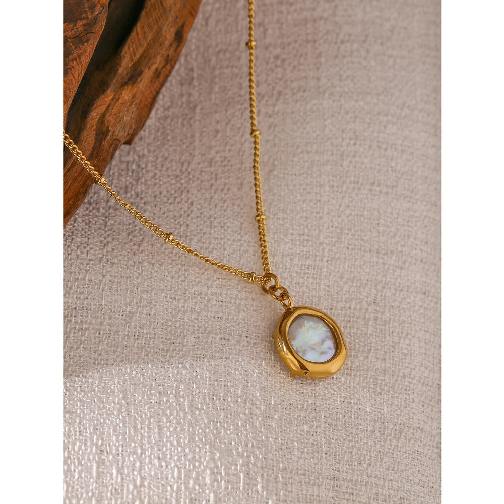 Necklace with pearl and cubic zirconia pendant, styled shot – Charmhabit