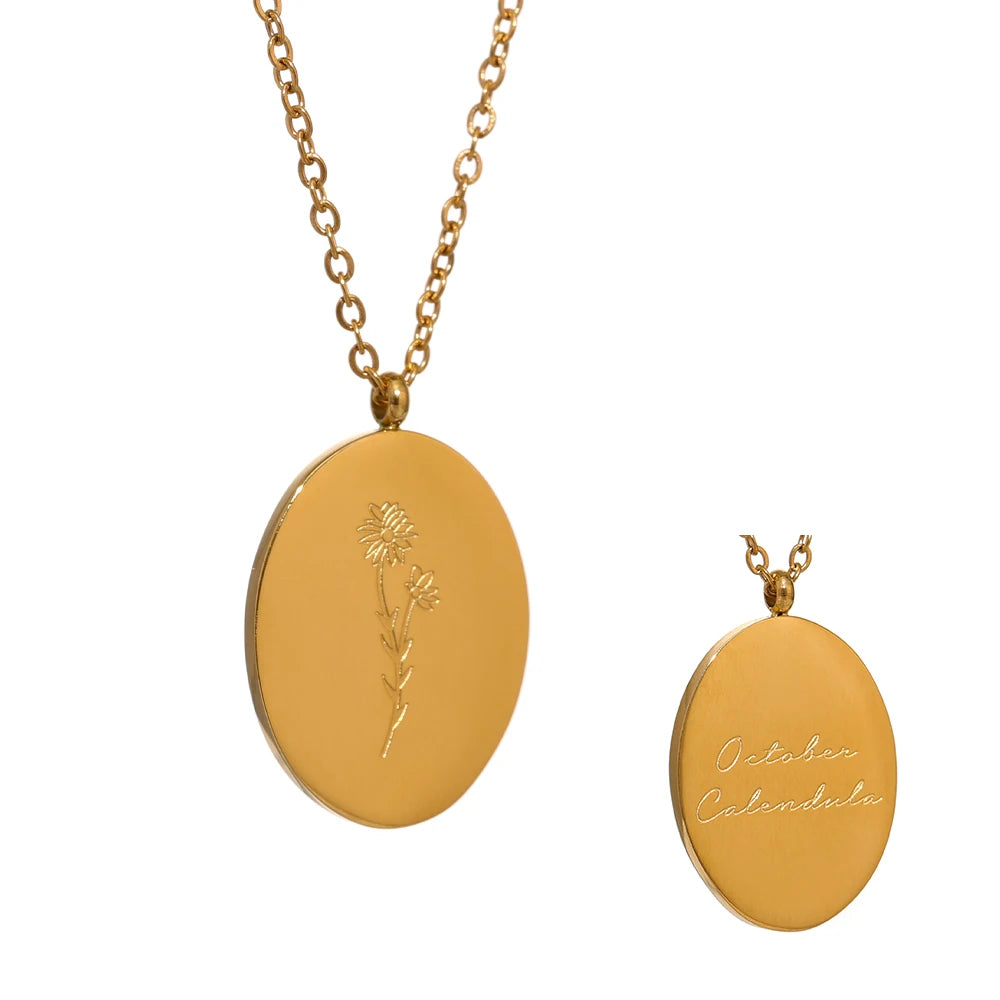 Geboortebloemketting, Goud, Oktober met bloemgravure en achterzijde