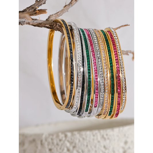 Bangle bracelet with coloured cubic zirconia, styled shot – Charmhabit