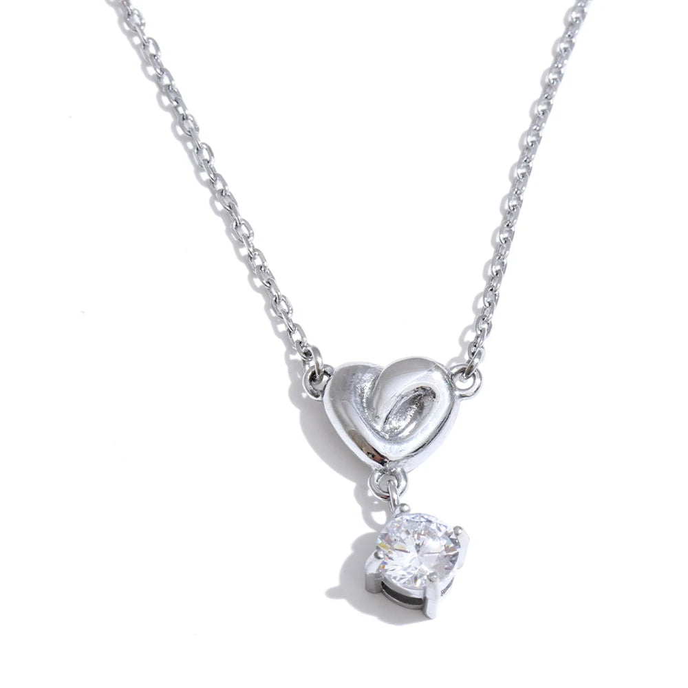 Necklace with a small cubic zirconia heart, silver tone – Charmhabit
