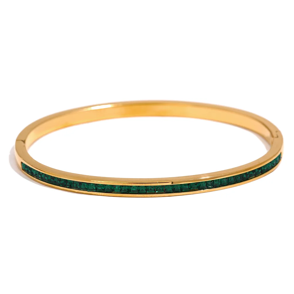 Armreif mit farbigen Zirkonia, goldfarben, grün – Charmhabit