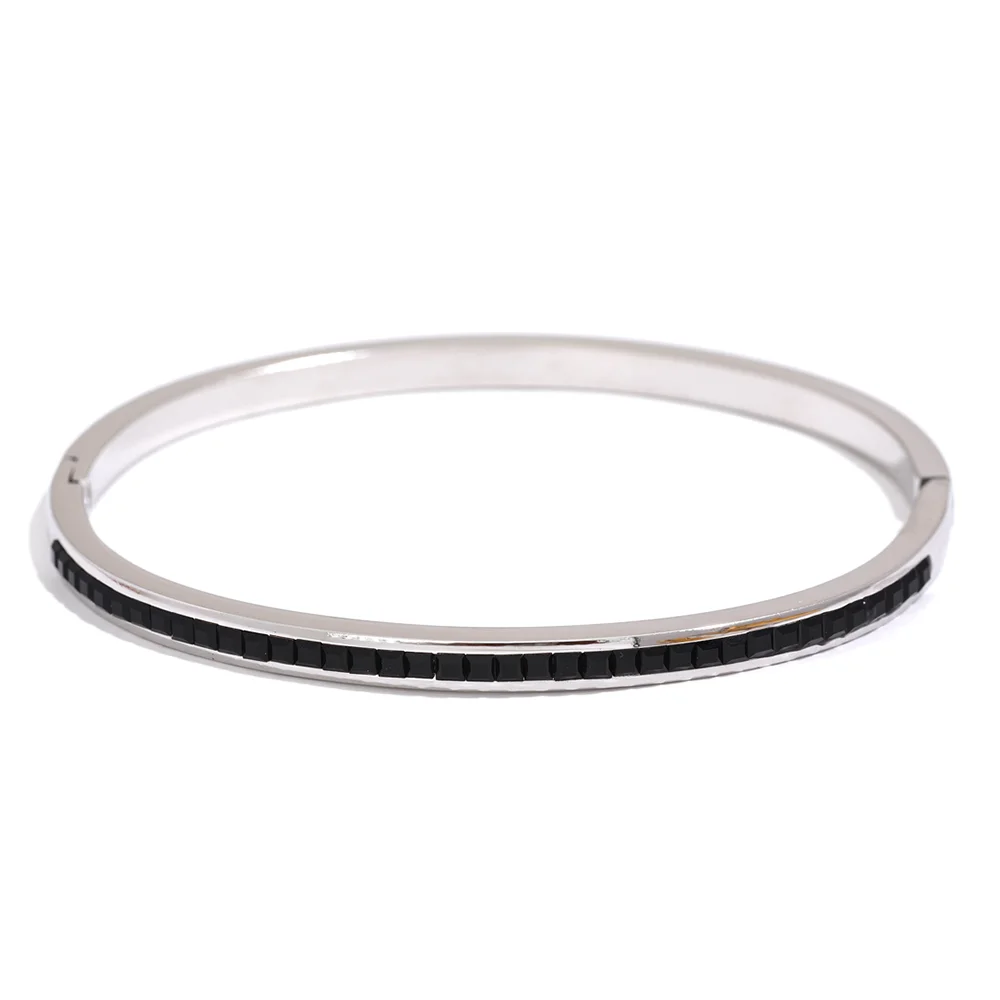 Armreif mit farbigen Zirkonia, silberfarben, schwarz – Charmhabit