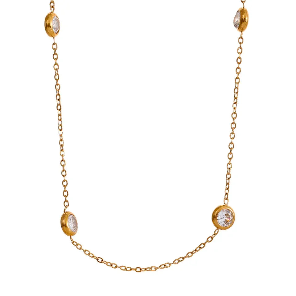 Necklace with colourful cubic zirconia accents, clear – Charmhabit