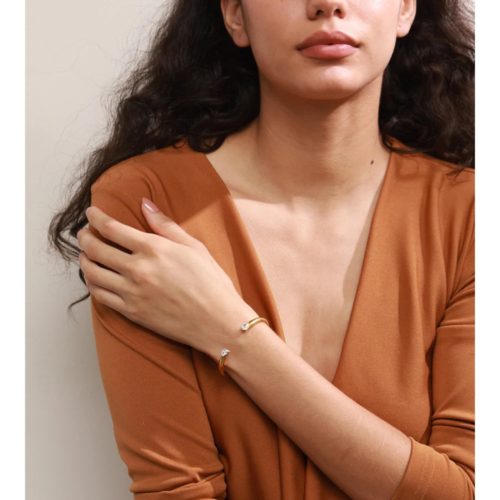 Open cuff bracelet with a cubic zirconia accent worn – Charmhabit