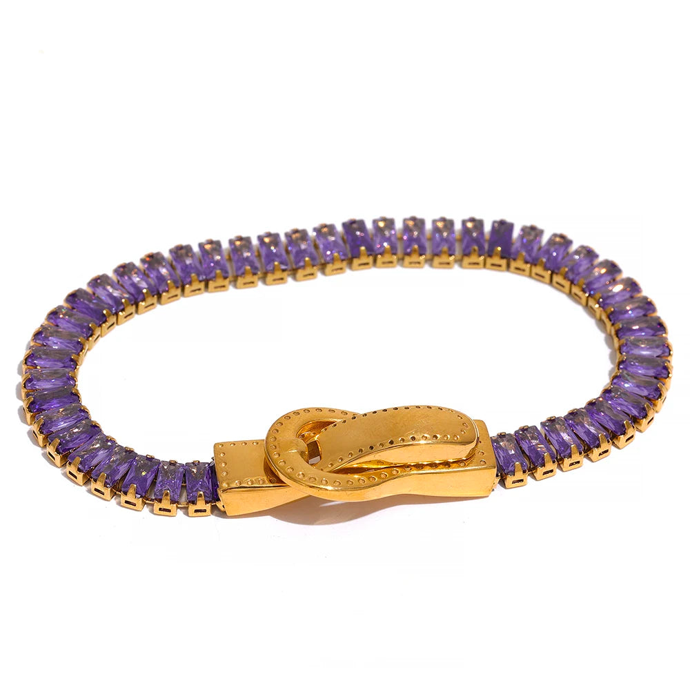 Bracelet with coloured cubic zirconia and knot clasp, purple – Charmhabit