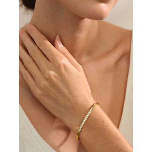 Bangle bracelet with coloured cubic zirconia, worn – Charmhabit