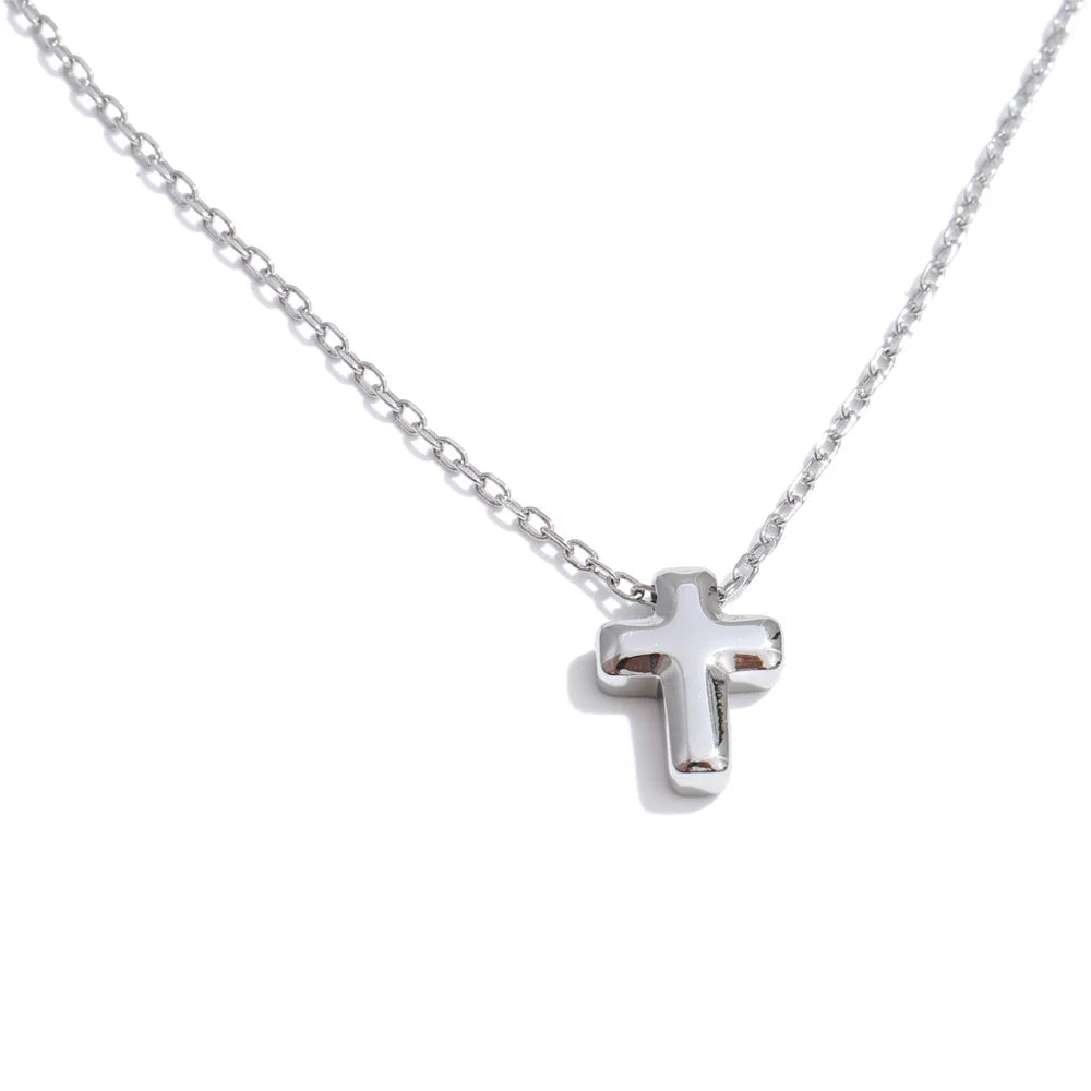 Necklace with a small cross pendant in silver tone – Charmhabit
