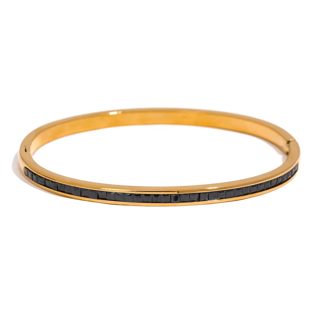 Armreif mit farbigen Zirkonia, goldfarben, schwarz – Charmhabit