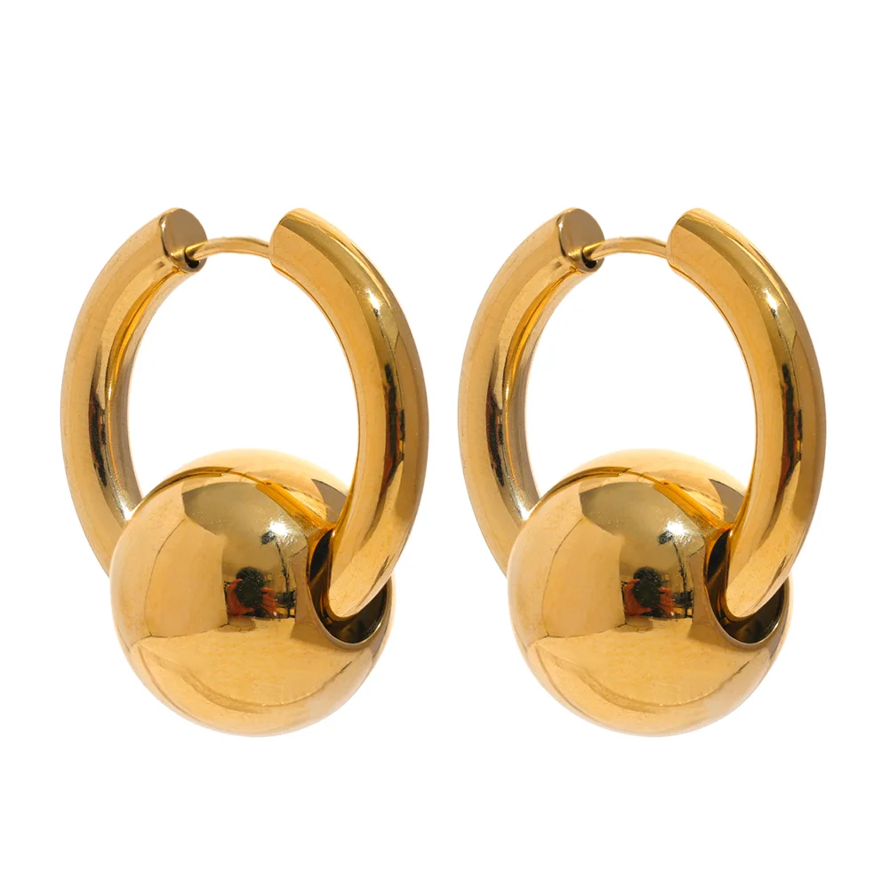 Hoop earrings with a gold or silver tone sphere, gold, on a light background – Charmhabit