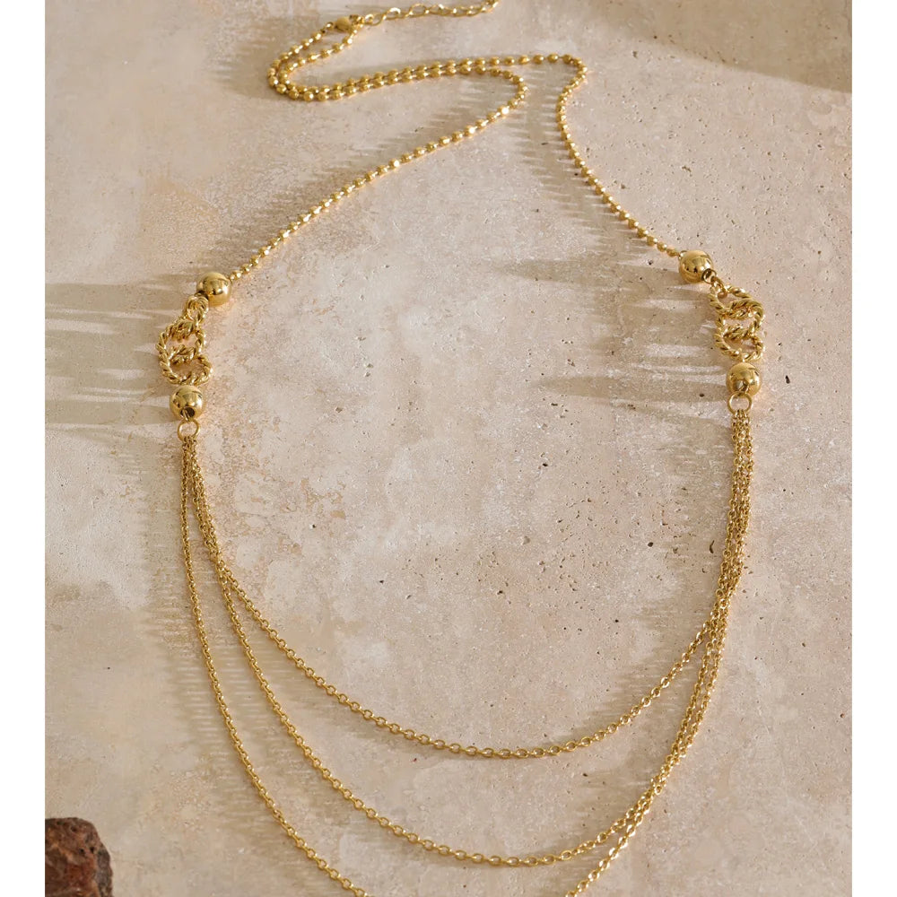 Long layered necklace, gold tone, on stone – Charmhabit