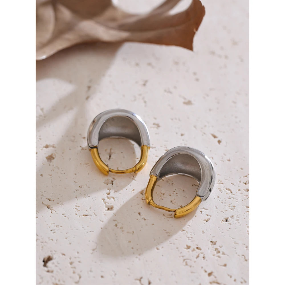 Two-tone dome huggie hoops, styled shot – Charmhabit