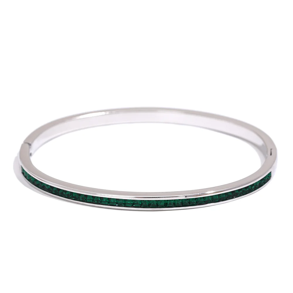 Armreif mit farbigen Zirkonia, silberfarben, grün – Charmhabit