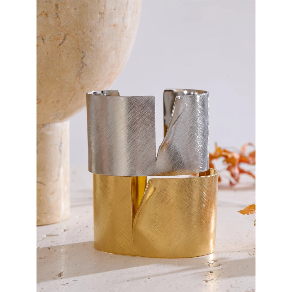 Wide Brushed Cuff Bracelet styled shot – Charmhabit