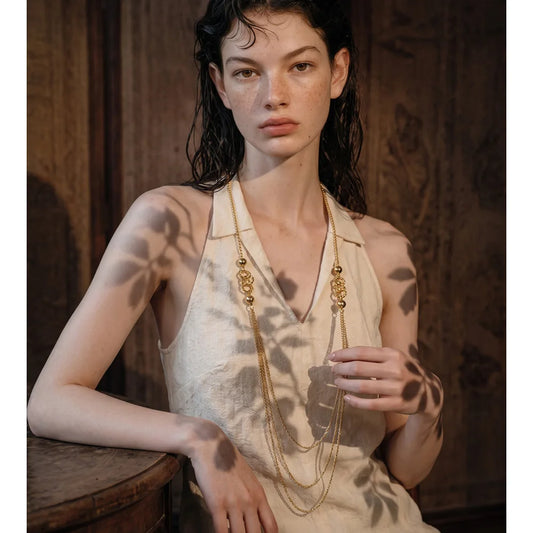 Long layered necklace, worn – Charmhabit