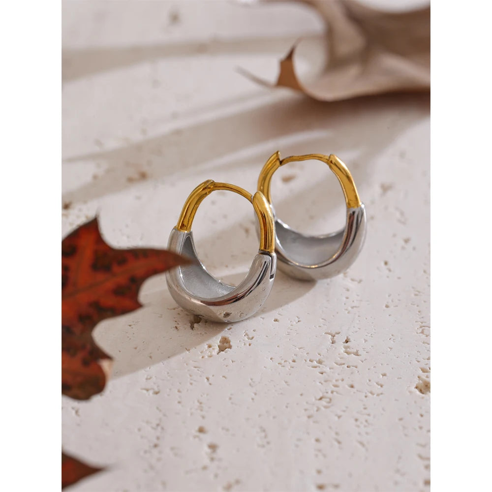 Two-tone dome huggie hoops, styled shot – Charmhabit