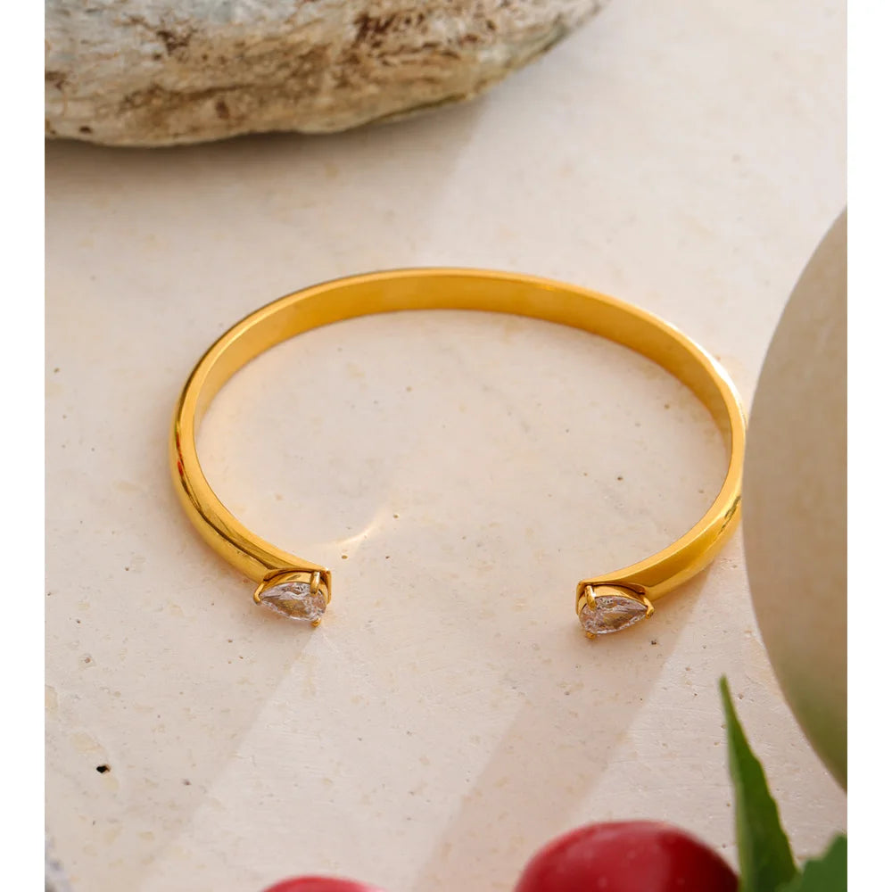 Open cuff bracelet with a cubic zirconia accent styled shot – Charmhabit