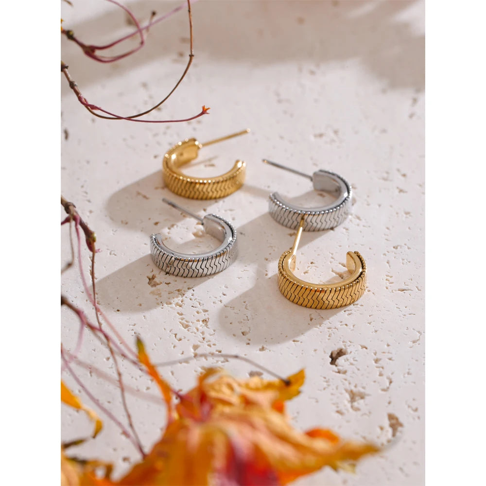 Herringbone C hoop earrings, styled shot – Charmhabit
