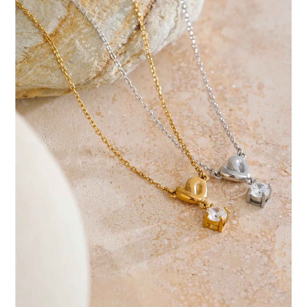 Necklace with a small cubic zirconia heart styled shot – Charmhabit