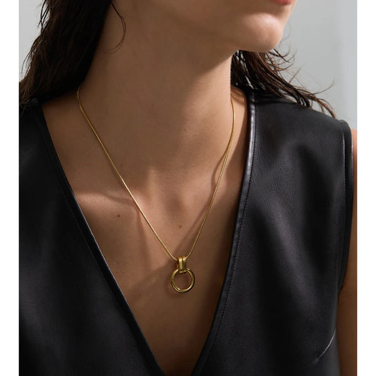 Snake chain with round ring pendant, worn – Charmhabit