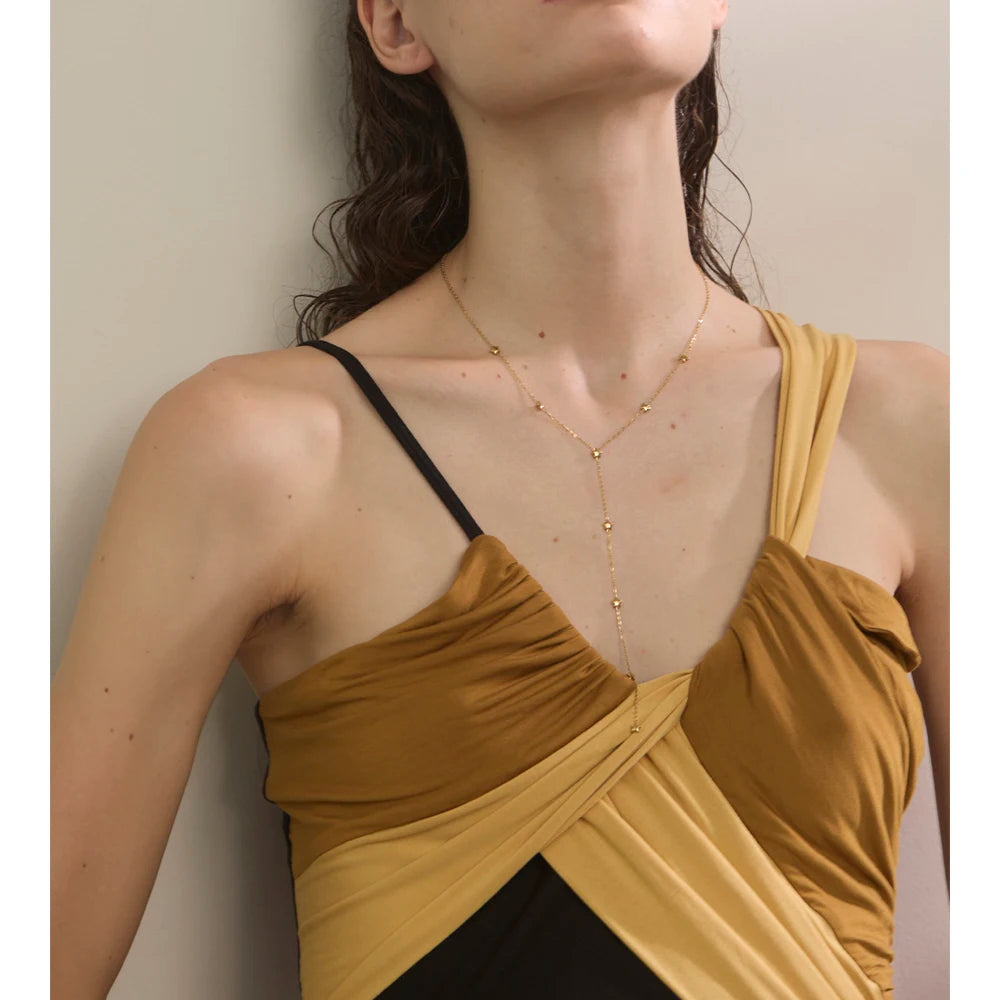 Long Y necklace with beads, worn – Charmhabit