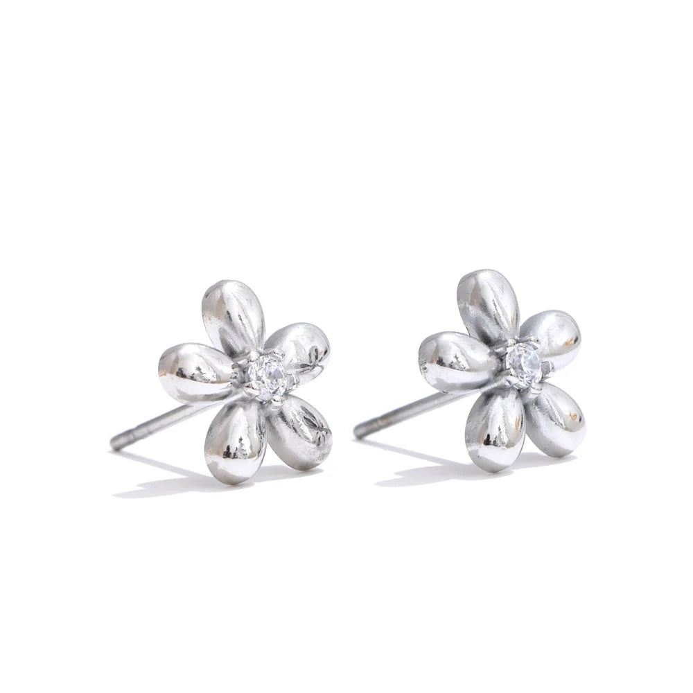 Blumen-Ohrstecker mit Zirkonia, Silber – Charmhabit