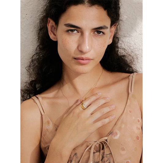 Necklace with Moon, Star and Pearl, worn – Charmhabit