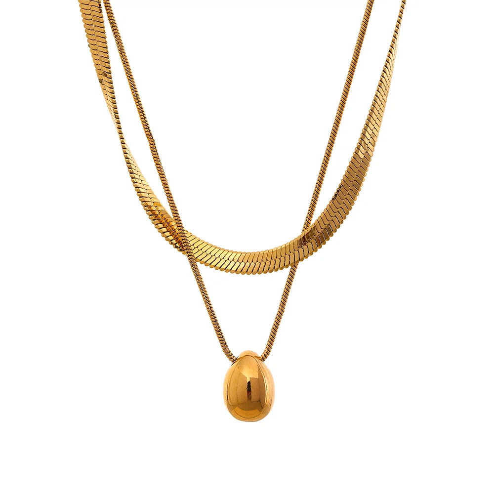 Double-layer necklace with a drop pendant, gold tone, on a light background – Charmhabit