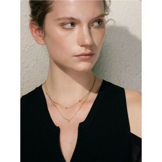 Double necklace with cubic zirconia, worn – Charmhabit