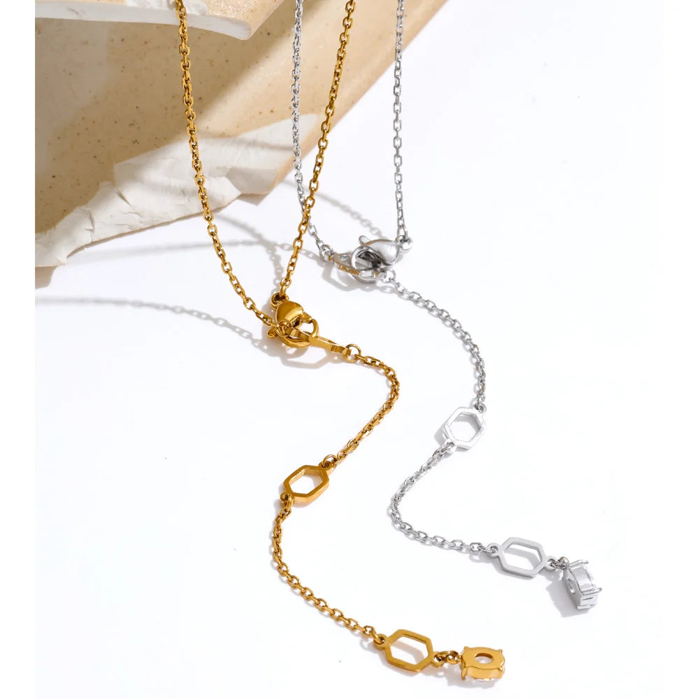 Fine necklace with round cubic zirconia pendant, styled shot – Charmhabit