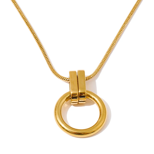 Snake chain with round ring pendant, gold – Charmhabit