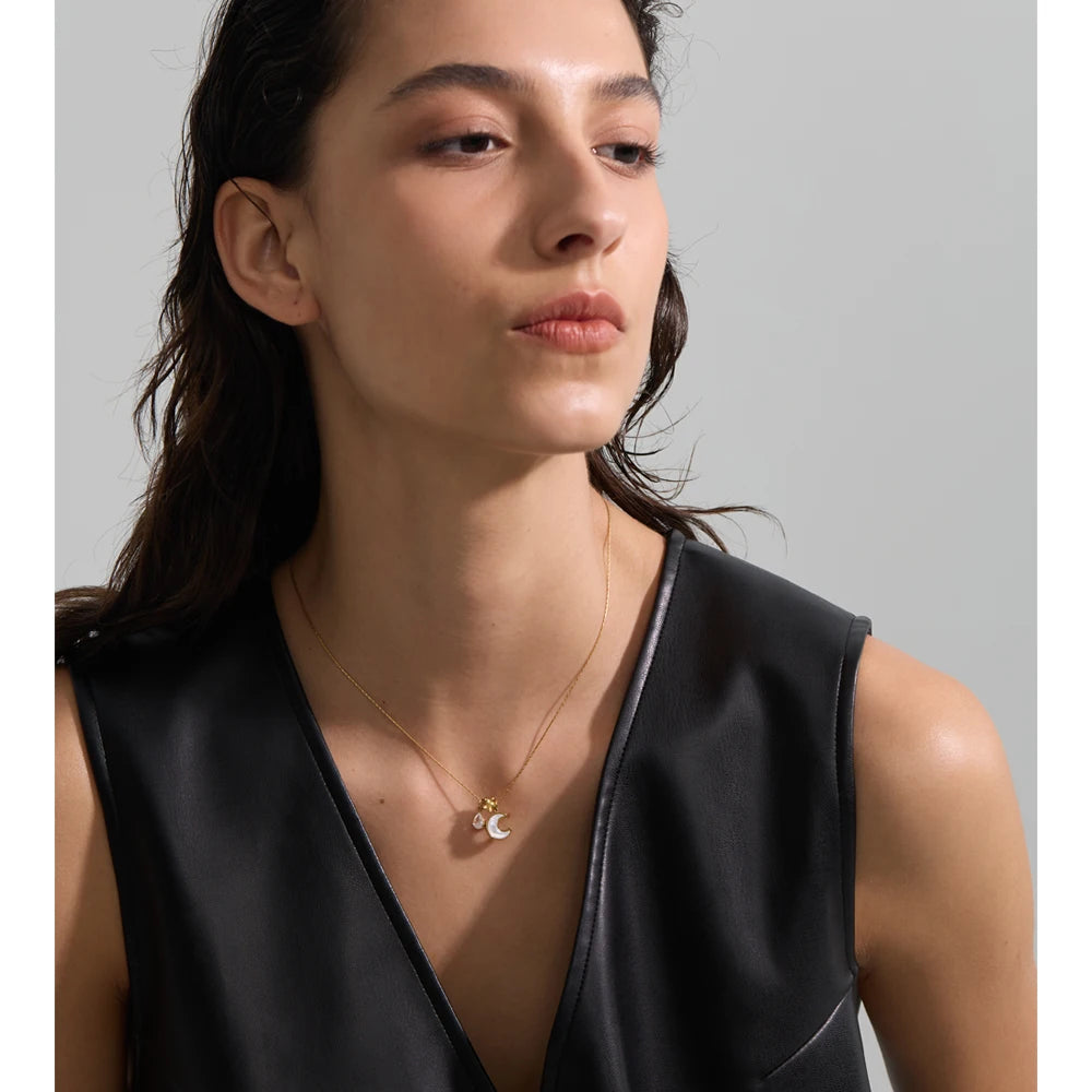 Necklace with shell, moon and star pendant, worn – Charmhabit