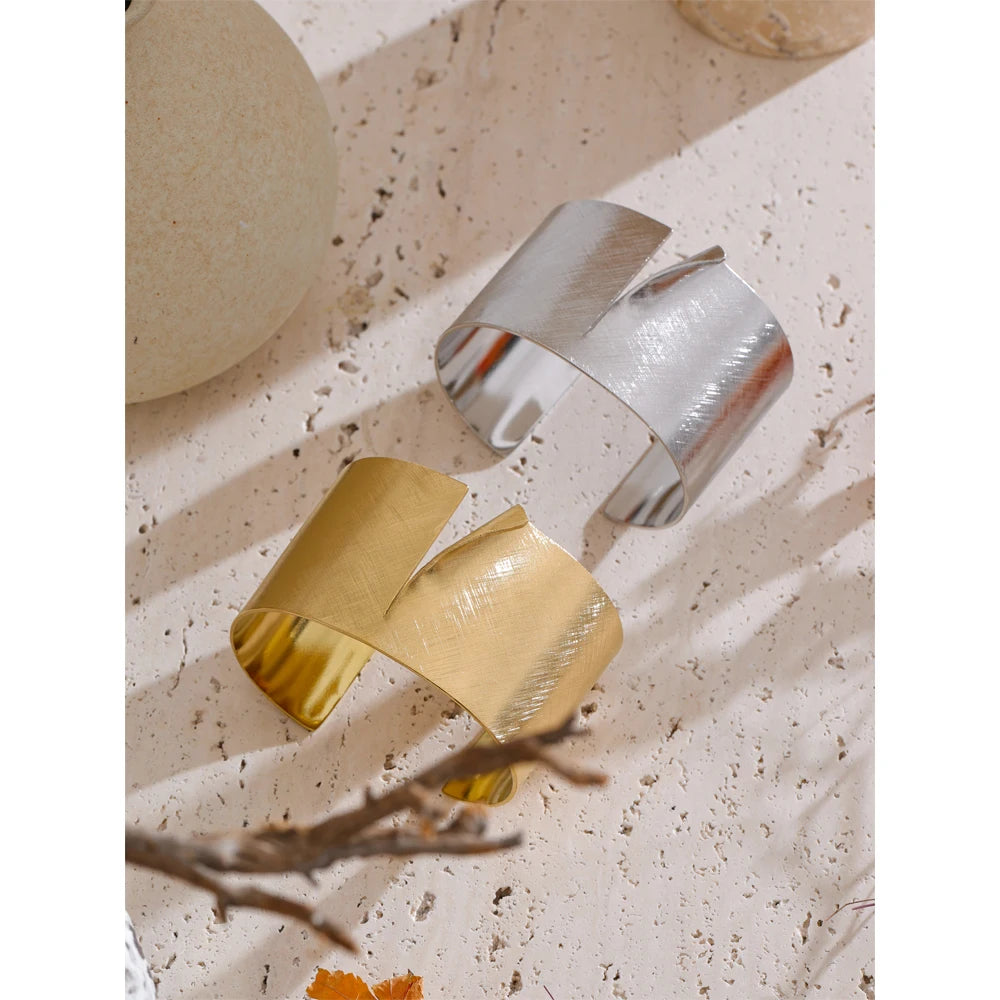 Wide Brushed Cuff Bracelet styled shot – Charmhabit